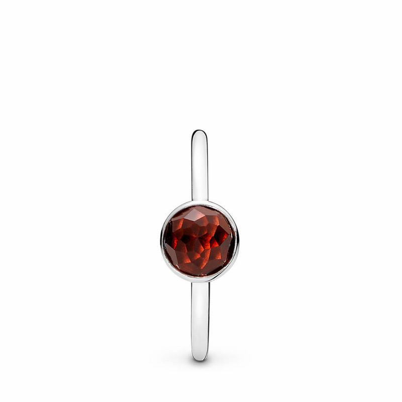 Pandora January Droplet Stackable Ring - Sterling Silver/Red/Garnet - Canada | WR8365LI